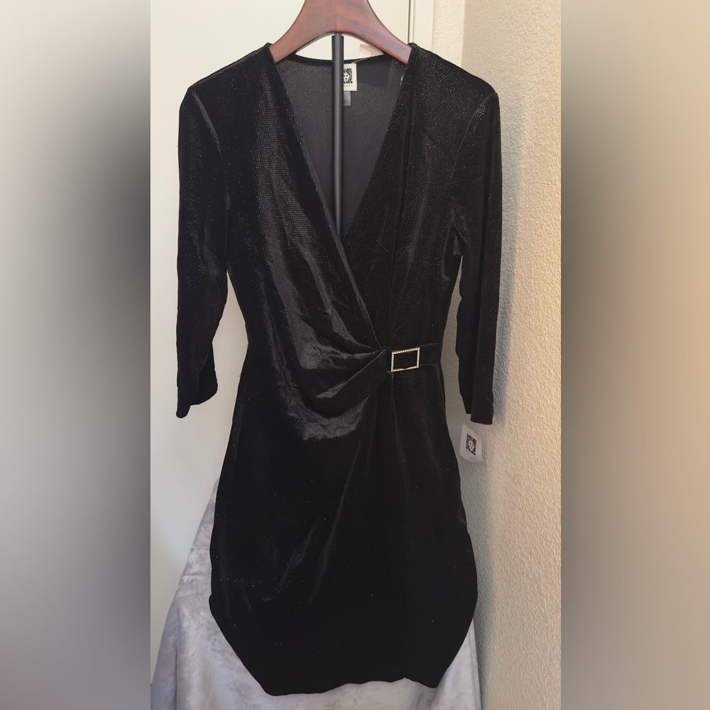 Anne Klein Black Wrap Dress with Buckle